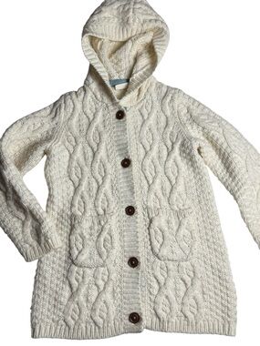 Mini Boden Cardigan Sweater Kids SZ 7/8 Cable Knit Chunky Button Wool Fisherman